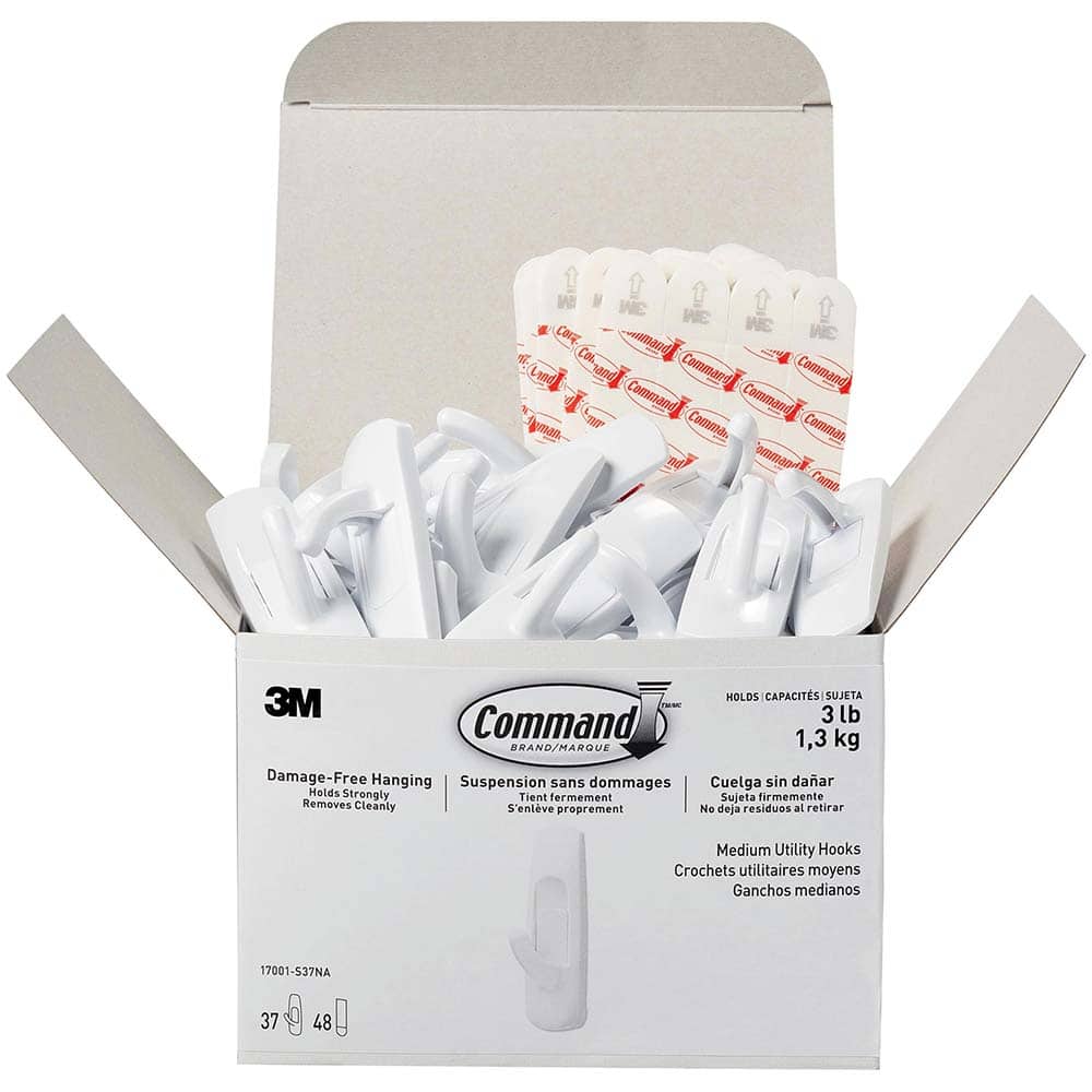 3M - All-Purpose & Utility Hooks; Type: Hooks Kit ; Overall Length (Inch): 5-5/8 ; Projection: 1.10 ; Color: White ; Overall Width: 0.92 ; Overall Height: 3.875 - Exact Tool & Supply