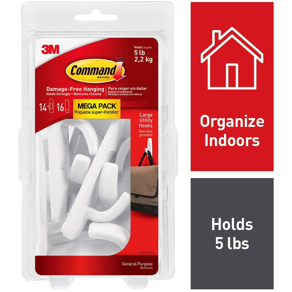 3M - All-Purpose & Utility Hooks; Type: Hooks Kit ; Overall Length (Inch): 3-59/64 ; Projection: 1.33 ; Color: White ; Overall Width: 1.23 ; Projection: 1.33 (Inch) - Exact Tool & Supply