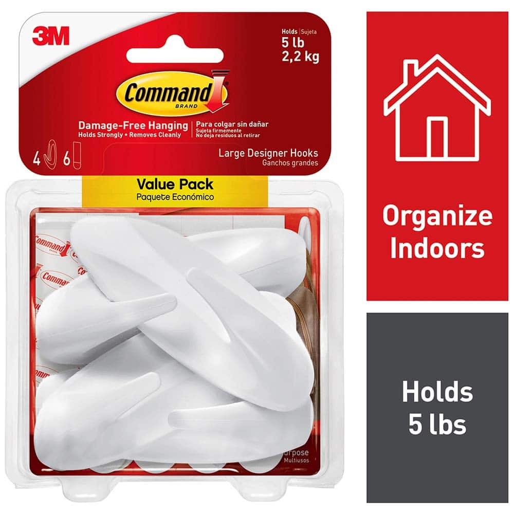 3M - All-Purpose & Utility Hooks; Type: Hooks Kit ; Overall Length (Inch): 4-1/8 ; Projection: 1.50 ; Color: White ; Overall Width: 1.50 ; Projection: 1.50 (Inch) - Exact Tool & Supply