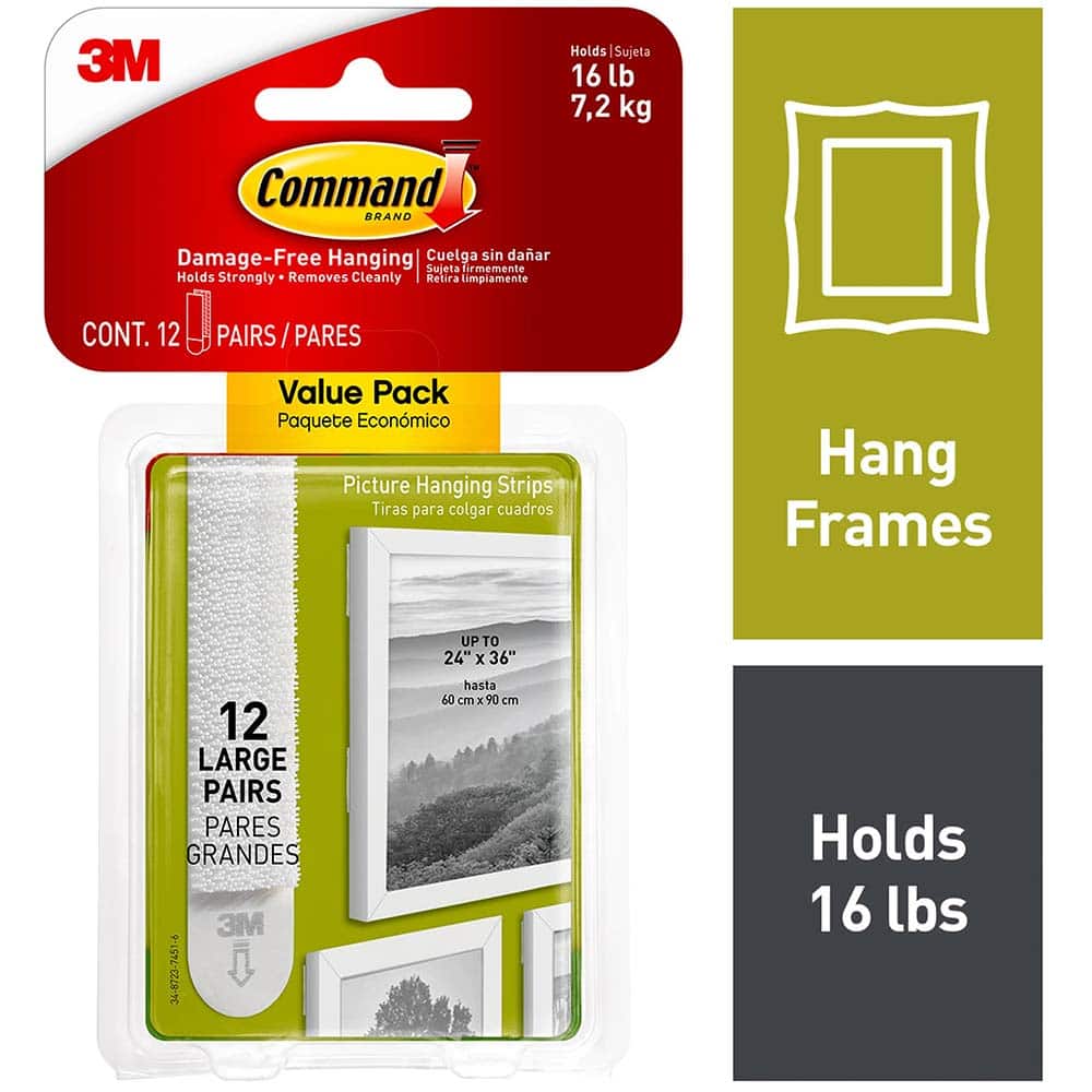 3M - All-Purpose & Utility Hooks; Type: Strips ; Overall Length (Inch): 3-21/32 ; Color: White ; Overall Width: 0.75 ; Width (Inch): 0.75 - Exact Tool & Supply