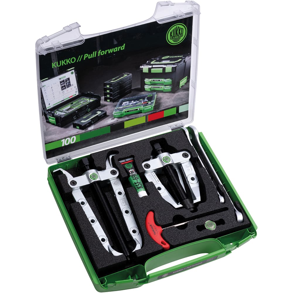 KUKKO - 5 Ton, 3-1/2 to 3-3/4" Spread, 2-Jaw Inner Race & Pitman Arm Puller Set - Exact Tool & Supply