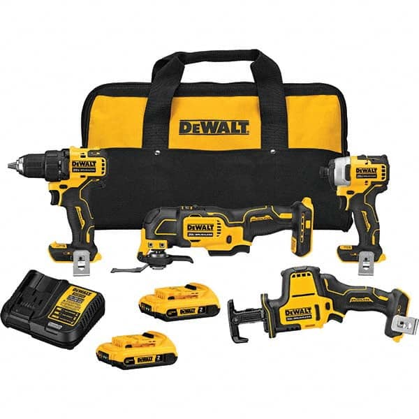 DeWALT - Cordless Tool Combination Kits Voltage: 20 Tools: 1/2" Drill/Driver; 1/4" Impact Driver; Reciprocating Saw; Oscillating Multi-Tool - Exact Tool & Supply