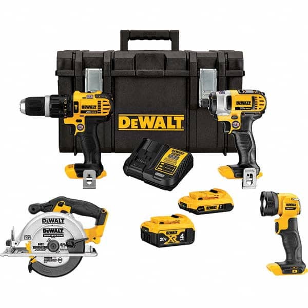 DeWALT - Cordless Tool Combination Kits Voltage: 20 Tools: Hammer Drill; 1/4" Impact Driver; 6-1/2" Circular Saw; Work Light - Exact Tool & Supply