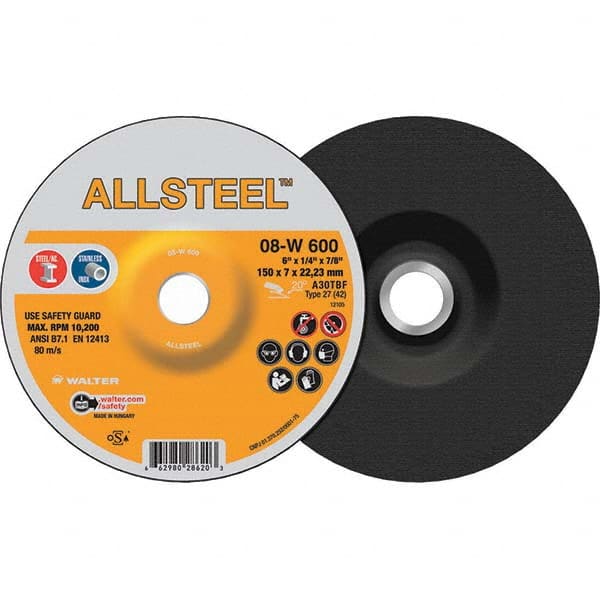 WALTER Surface Technologies - Depressed-Center Wheels Wheel Diameter (Inch): 6 Wheel Thickness (Inch): 1/4 - Exact Tool & Supply