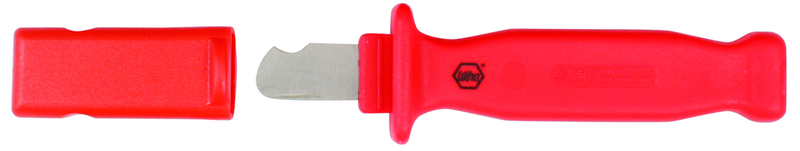 Insulated Electricians Cable Stripping Knife 35mm Blade Length; Hooked cutting edge. Cover included. - Exact Tool & Supply