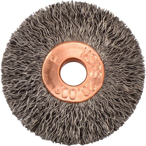 1-3/8″ Small Diameter Crimped Wire Wheel, .006″ Steel Fill, 1/4″ Arbor Hole - Exact Tool & Supply