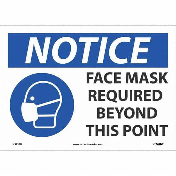 NMC - "Notice Face Mace Required", 14" Wide x 10" High, Pressure-Sensitive Vinyl Safety Sign - Exact Tool & Supply