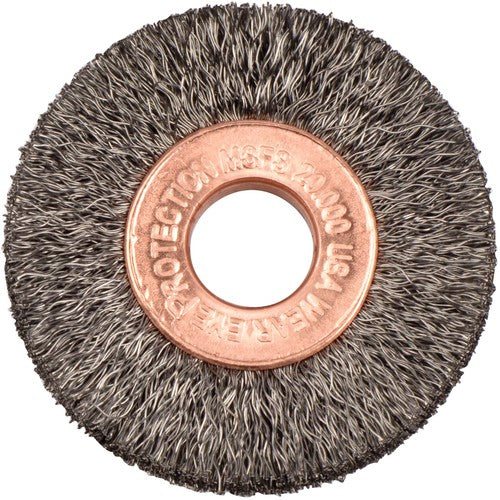 1-1/2″ Small Diameter Crimped Wire Wheel, .006″ Steel Fill, 3/8″ Arbor Hole - Exact Tool & Supply