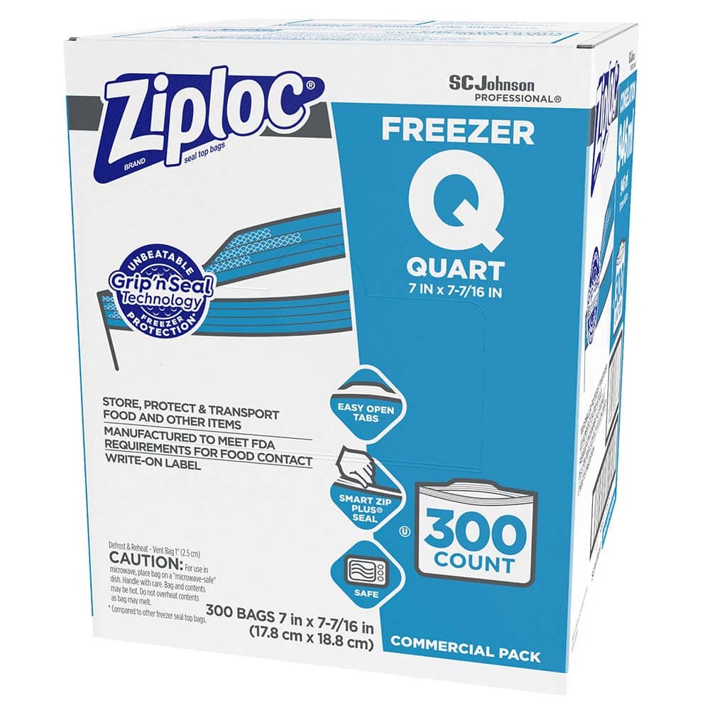 Ziploc - Reclosable Food & Sandwich Bags; Volume Capacity: 1 Qt. ; Material: Polyethylene ; For Use With: Storing & organizing food & other items ; Color: Clear - Exact Tool & Supply