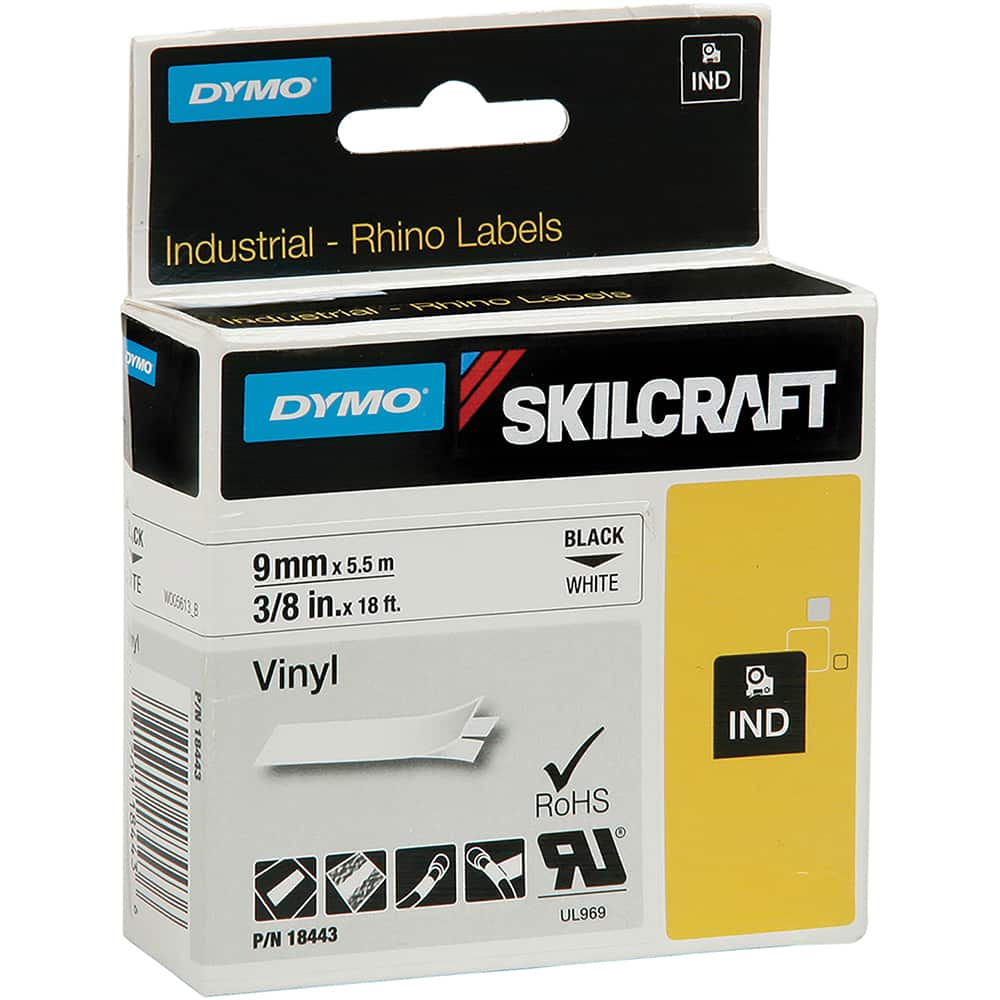 Ability One - Labels, Ribbons & Tapes; Type: Label Tape ; Color: White; Black ; For Use With: Dymo/Skilcraft Rhino 4200 ; Width (Inch): 3/4 ; Length (Feet): 11-1/2 ; Material: Vinyl - Exact Tool & Supply