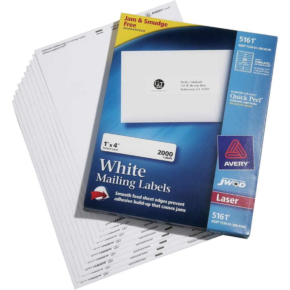 Ability One - Labels, Ribbons & Tapes; Type: Mailing Labels ; Color: White ; For Use With: Laser Printers ; Width (Inch): 1 ; Length (Inch): 4 ; Number of Labels: 100 - Exact Tool & Supply
