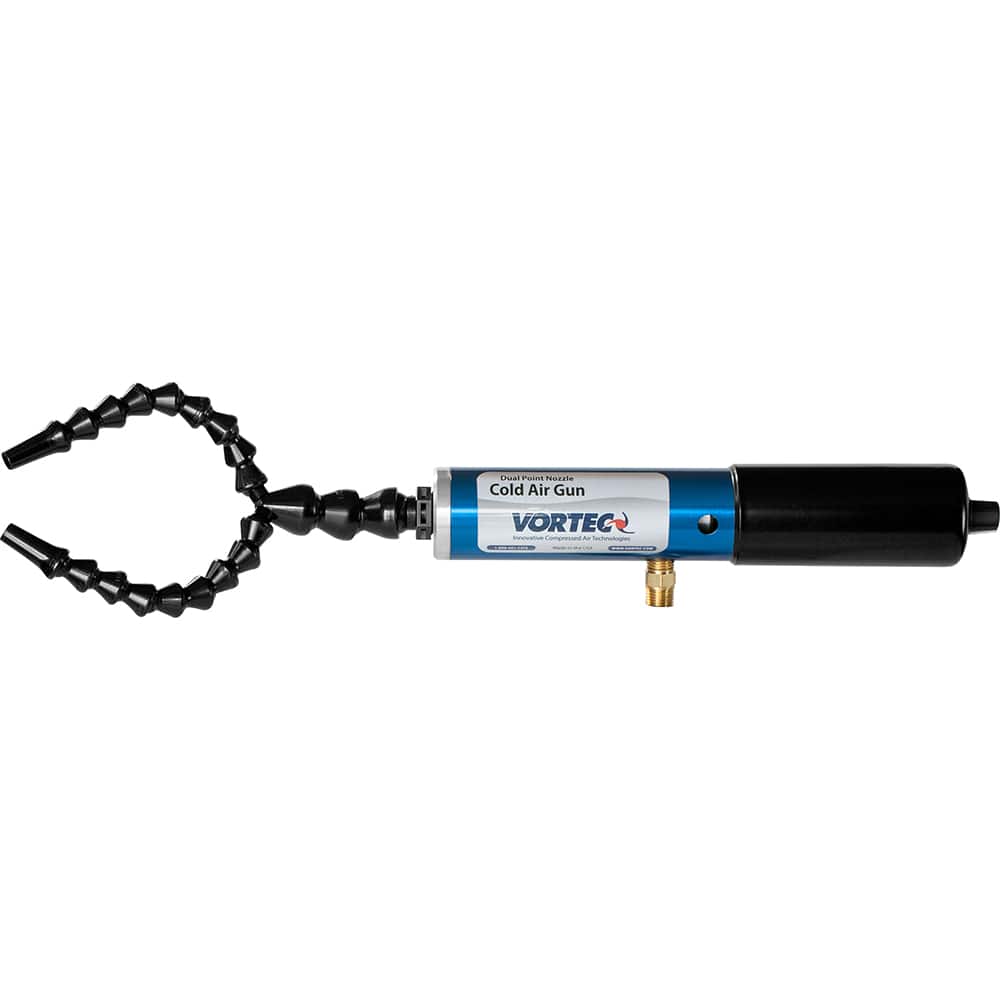 Vortec - Cold Air Coolant Systems; Type: Dual Nozzle Cold Air Gun ; Air Capacity (BTU/Hr): 900 ; Hose Length (Inch): 15 ; Hose Inside Diameter (Inch): 1/4 ; Number of Outlets: 2.000 ; Tank/Unit Length (Inch): 10-5/8 - Exact Tool & Supply