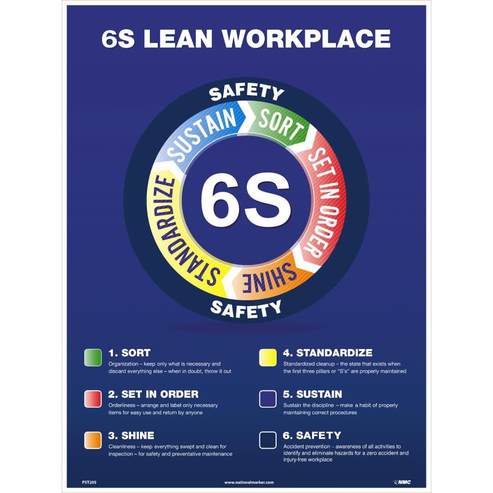 NMC - Training & Safety Awareness Posters; Subject: Teamwork ; Training Program Title: 5S; General Training Series ; Message: 6S Lean Workplace ; Series: Not Applicable ; Language: English ; Background Color: White - Exact Tool & Supply