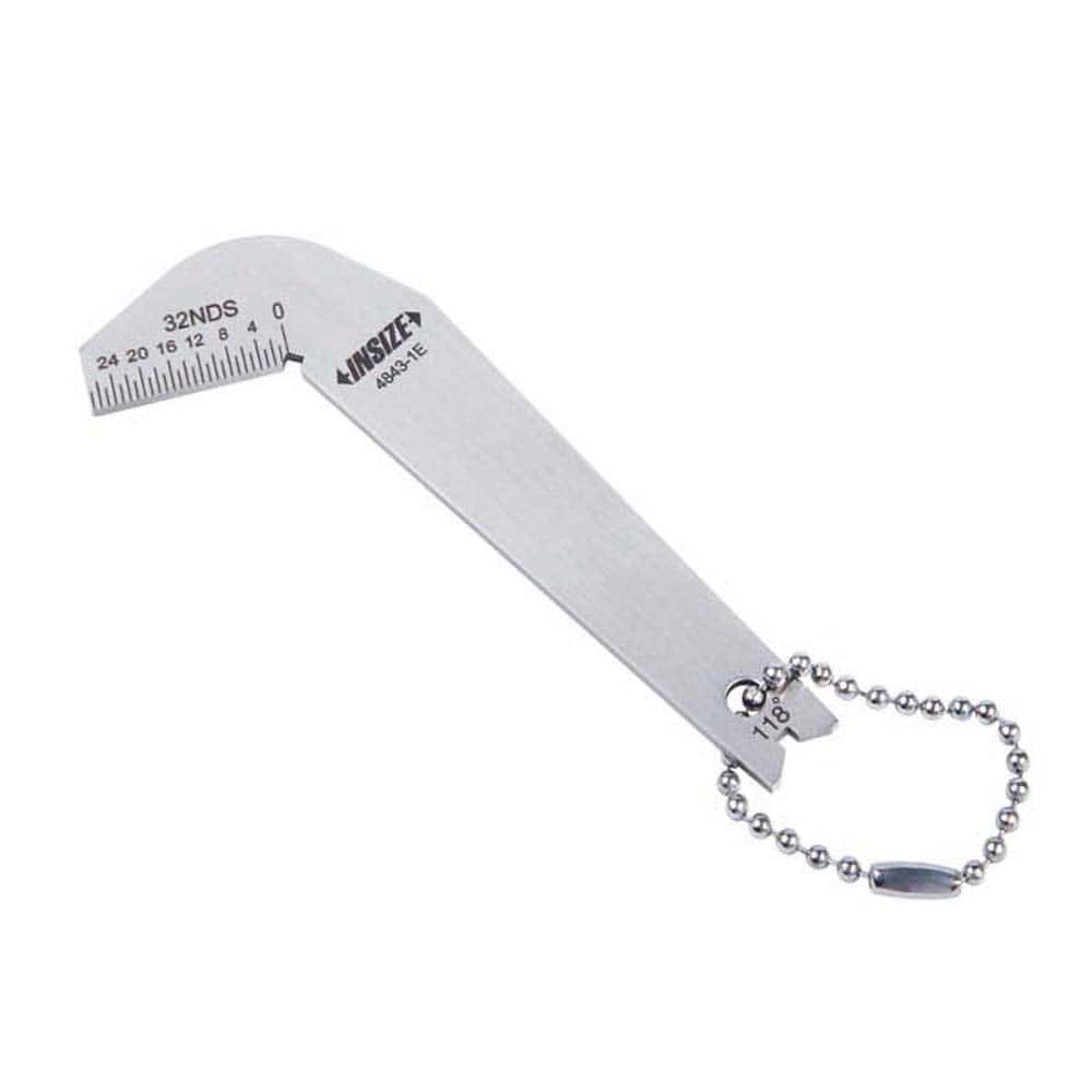 Insize USA LLC - Drill Point Gages; Bevel Angle: 118.00 ; Includes Ruler: Yes ; Ruler Length (Inch): 3 ; Head Material: Stainless Steel ; Ruler Width (Inch): 1-3/8 ; Functions: For Twist Drills With 118? Angle To Check If The Center of Tip is Concentric - Exact Tool & Supply