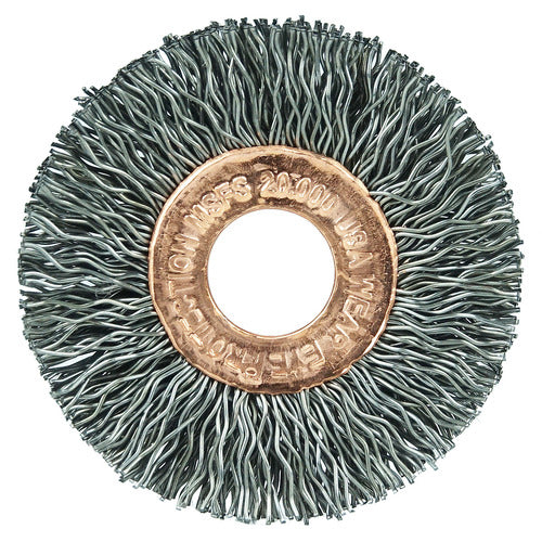 1-1/2″ Small Diameter Crimped Wire Wheel, .008″ Steel Fill, 1/2″ Arbor Hole - Exact Tool & Supply