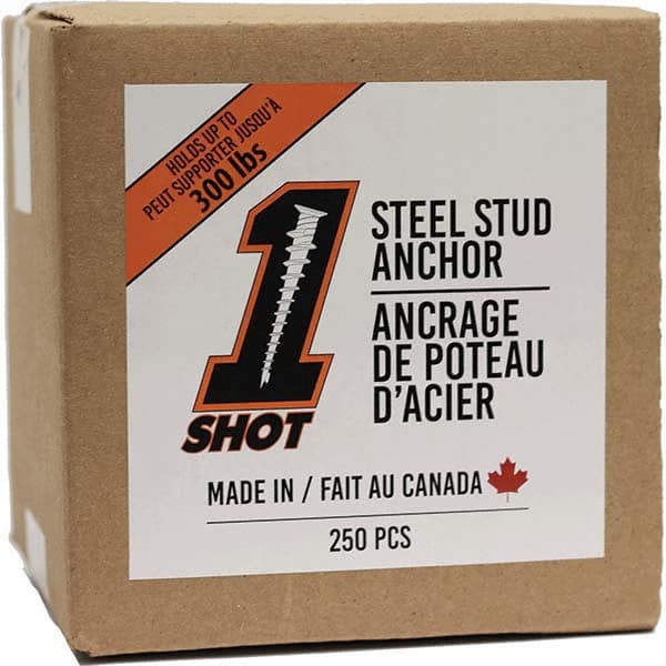 1Shot Steel Stud Anchor - Drywall & Hollow Wall Anchors Type: Self Drilling Material: Zinc - Exact Tool & Supply