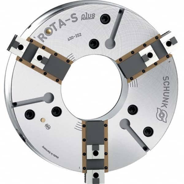 Self-Centering Manual Lathe Chuck: 3-Jaw, 25″ Dia Plain Back Mount