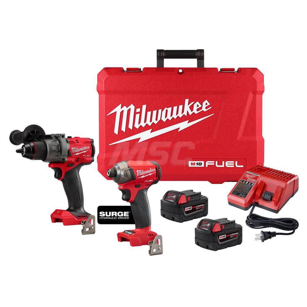 Cordless Tool Combination Kit: 18V (2) Belt Clip, (2) Bit Holder, Carrying Case, Side Handle, 1/4″Hex Impact Driver, Hammer Drill, Carrying Case
