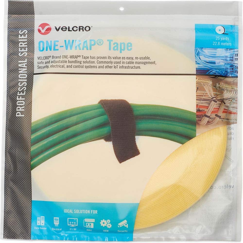 Velcro Brand - Cable Ties; Cable Tie Type: Reusable Cable Tie ; Material: Hook and Loop ; Color: Mimosa Yellow ; Overall Length (Feet): 75 ; Overall Length (Decimal Inch): 300.00000 ; Maximum Bundle Diameter (Inch): 0.5 - Exact Tool & Supply