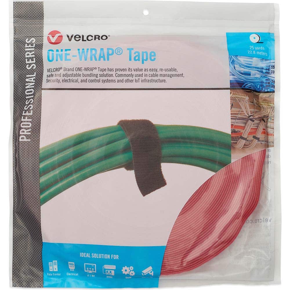 Velcro Brand - Cable Ties; Cable Tie Type: Reusable Cable Tie ; Material: Hook and Loop ; Color: Red ; Overall Length (Feet): 75 ; Overall Length (Decimal Inch): 300.00000 ; Maximum Bundle Diameter (Inch): 0.75 - Exact Tool & Supply