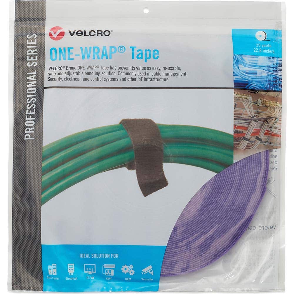 Velcro Brand - Cable Ties; Cable Tie Type: Reusable Cable Tie ; Material: Hook and Loop ; Color: Purple ; Overall Length (Feet): 75 ; Overall Length (Decimal Inch): 300.00000 ; Maximum Bundle Diameter (Inch): 0.5 - Exact Tool & Supply