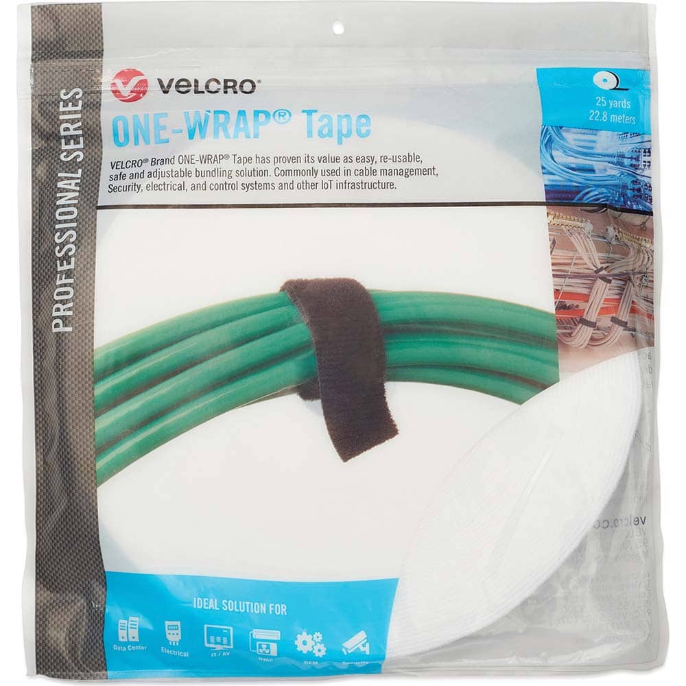 Velcro Brand - Cable Ties; Cable Tie Type: Reusable Cable Tie ; Material: Hook and Loop ; Color: White ; Overall Length (Feet): 75 ; Overall Length (Decimal Inch): 300.00000 ; Maximum Bundle Diameter (Inch): 1 - Exact Tool & Supply