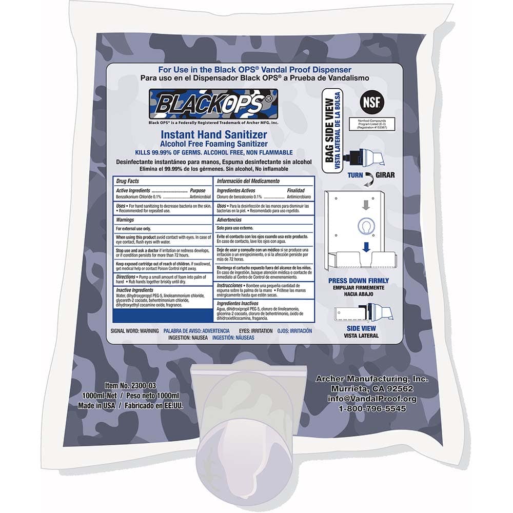 Black OPS - 1,000 ml Instant Hand Sanitizer Refill Cartridge - Exact Tool & Supply