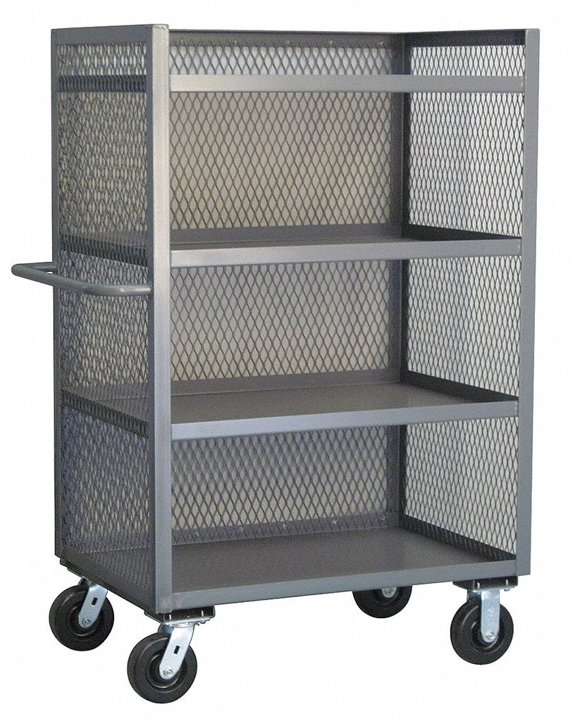 54"L x 25"W x 57"H Gray Welded Steel 3 Sided Mesh Stock Cart, 3000 lb. Load Capacity, Number of Shel