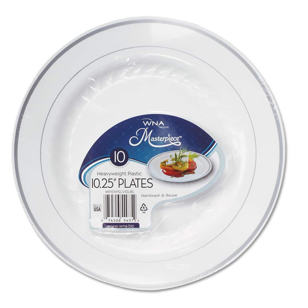 WNA - Paper & Plastic Cups, Plates, Bowls & Utensils; Breakroom Accessory Type: Plates ; Breakroom Accessory Description: Dinnerware-Plate; Plastic ; Color: White/Silver - Exact Tool & Supply