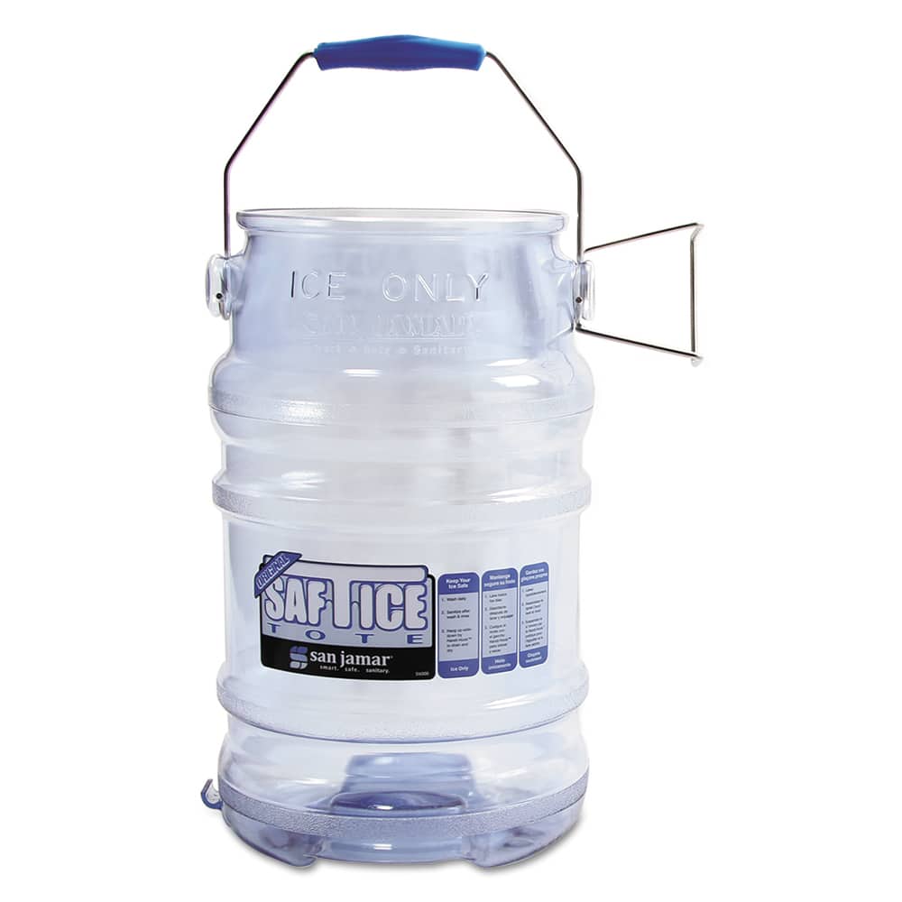 San Jamar - Portable Coolers; Color: Transparent Blue ; Material: Plastic ; Depth (Inch): 13 ; Width/Diameter (Inch): 8-7/8 ; Special Item Information: Tri-Grip? Design Reduces Back Injuries ; Includes: (1) Tote - Exact Tool & Supply
