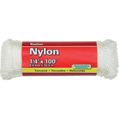 Mibro - Rope; Type: Twisted Rope ; Head/Holder Diameter (Inch): 1/4 ; Material: Nylon ; Load Capacity (Lb.): 124.000 ; Maximum Length: 100.00 ; Color: White - Exact Tool & Supply
