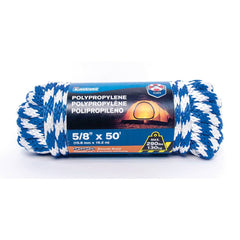 Mibro - Rope; Type: Solid Braid ; Head/Holder Diameter (Inch): 5/8 ; Material: Polypropylene ; Load Capacity (Lb.): 290.000 ; Maximum Length: 50.00 ; Color: Blue/White - Exact Tool & Supply
