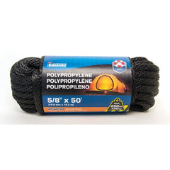 Mibro - Rope; Type: Solid Braid ; Head/Holder Diameter (Inch): 5/8 ; Material: Polypropylene ; Load Capacity (Lb.): 290.000 ; Maximum Length: 50.00 ; Color: Black - Exact Tool & Supply