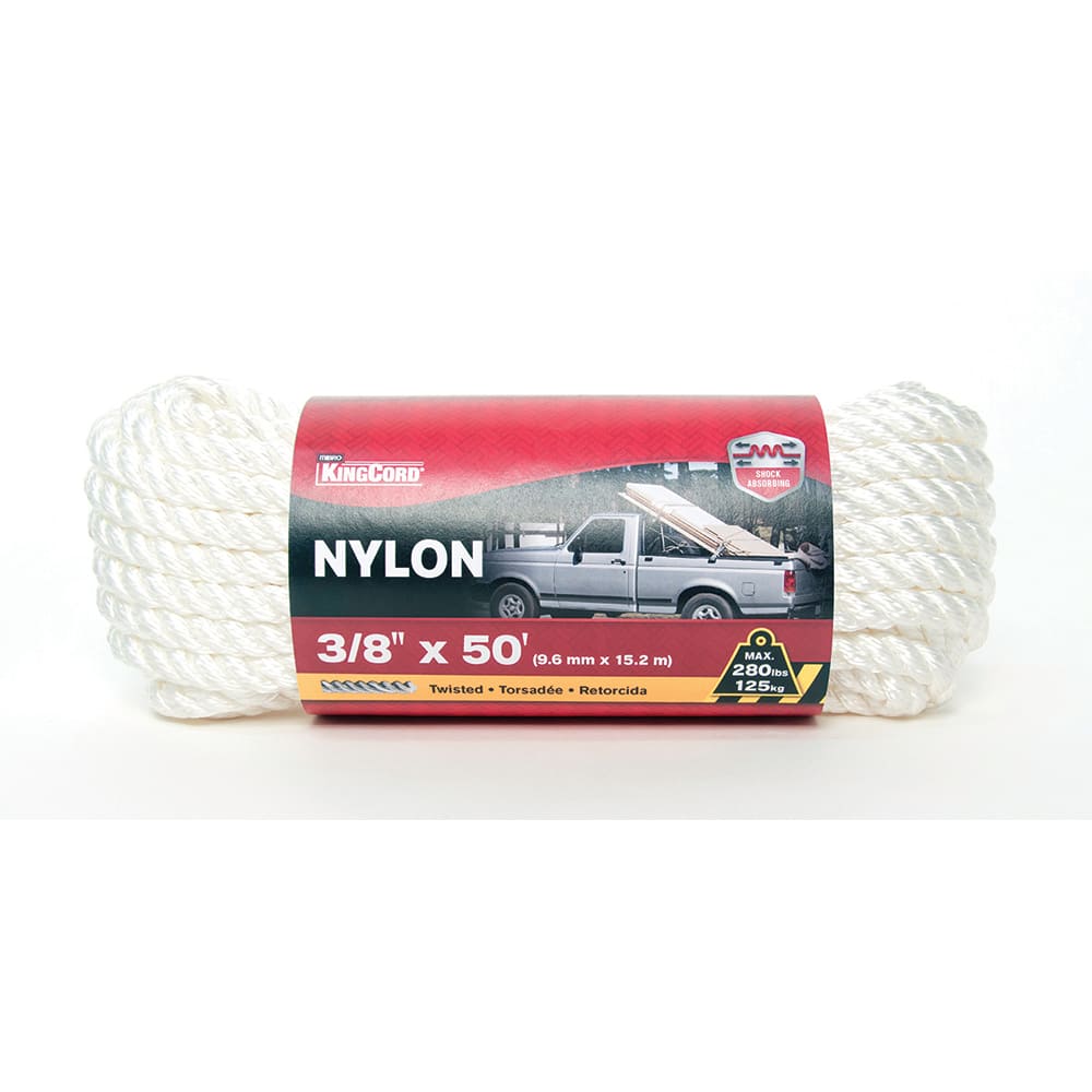 Mibro - Rope; Type: Twisted Rope ; Head/Holder Diameter (Inch): 3/8 ; Material: Nylon ; Load Capacity (Lb.): 280.000 ; Maximum Length: 50.00 ; Color: White - Exact Tool & Supply