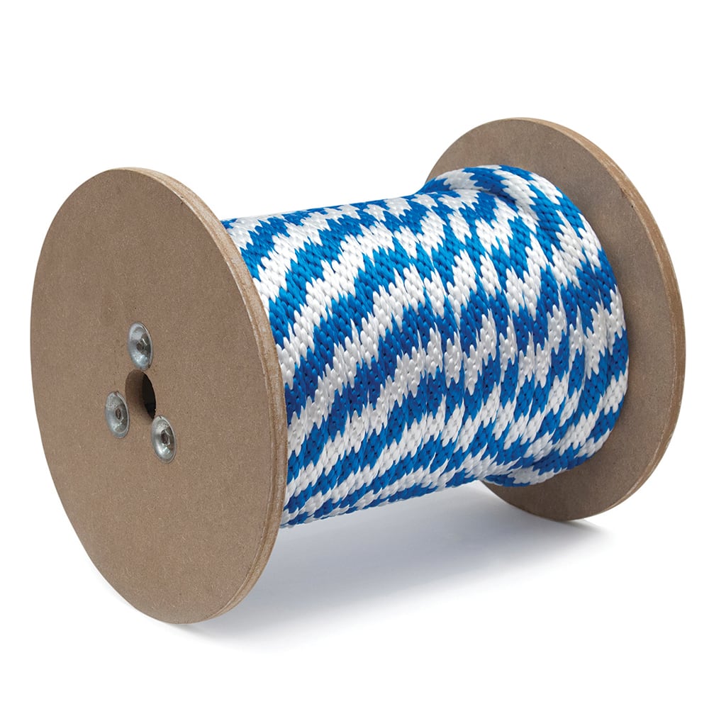 Mibro - Rope; Type: Solid Braid ; Head/Holder Diameter (Inch): 3/8 ; Material: Polypropylene ; Load Capacity (Lb.): 140.000 ; Maximum Length: 600.00 ; Color: Blue/White - Exact Tool & Supply