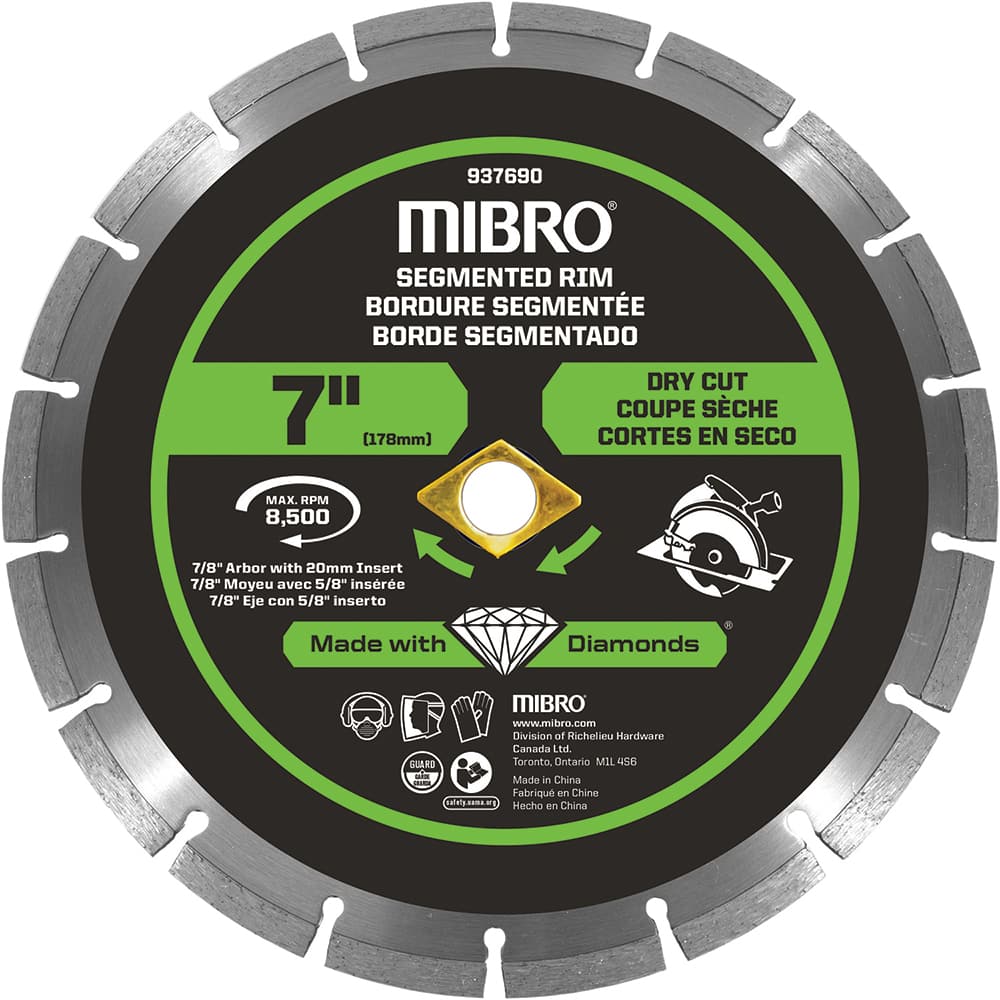 Mibro - Wet & Dry-Cut Saw Blades; Blade Diameter (Inch): 7 ; Blade Material: Diamond Matrix ; Arbor Style: Round w/ Diamond Knockout ; Arbor Hole Diameter (mm): 20.00 ; Application: Tile ; Number of Teeth: 14 - Exact Tool & Supply
