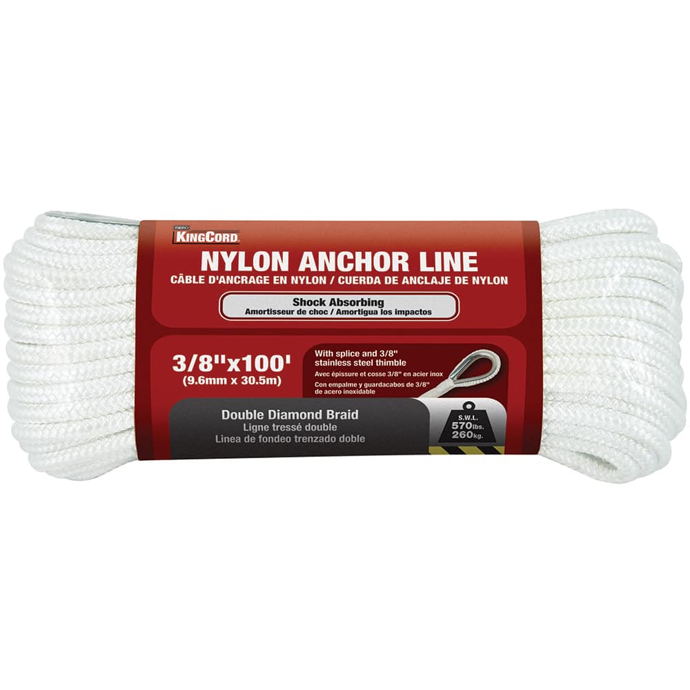 Mibro - Twine; Type: Anchor Line ; Material: Nylon ; Color: White ; Breaking Strength (Lb.): 570.00 ; Core Diameter (Inch): 3/8 ; Length (Feet): 100.000 - Exact Tool & Supply