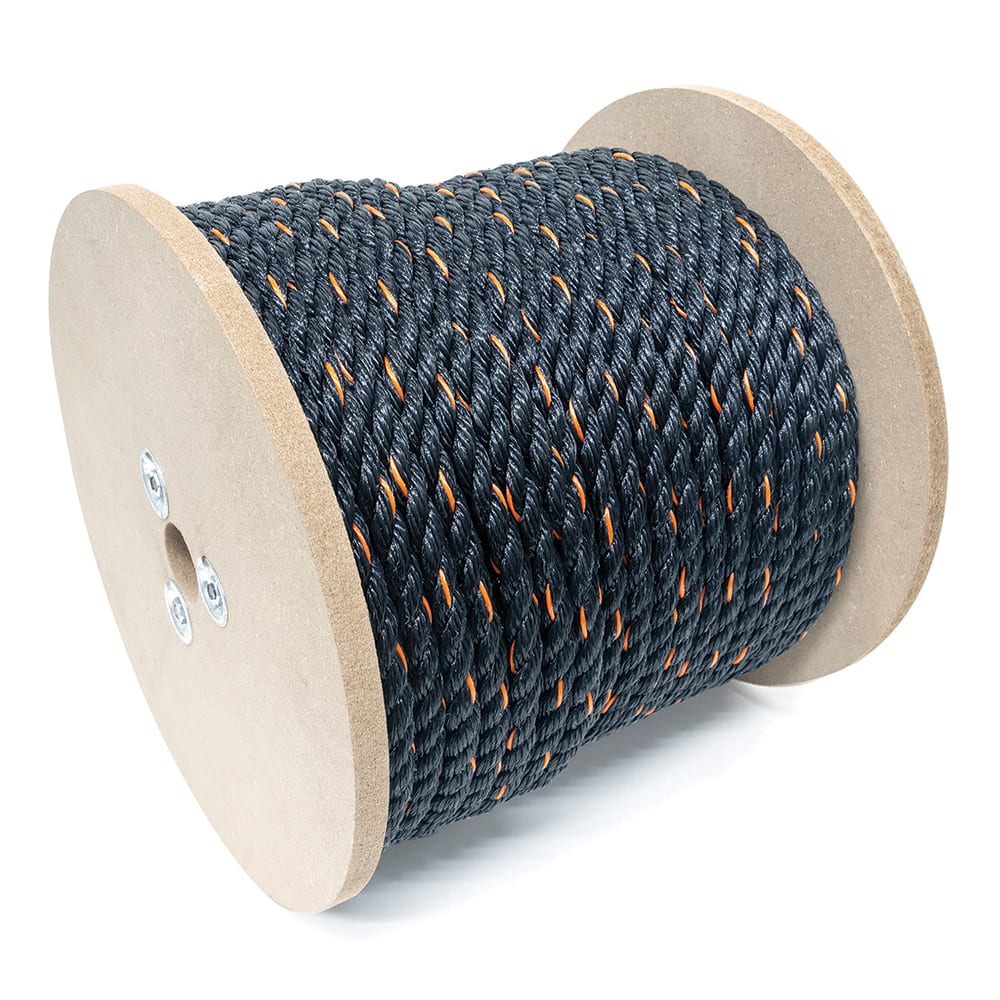Mibro - Rope; Type: Truck Rope ; Head/Holder Diameter (Inch): 5/8 ; Material: Polypropylene ; Load Capacity (Lb.): 690.000 ; Maximum Length: 200.00 ; Color: Black/Orange - Exact Tool & Supply