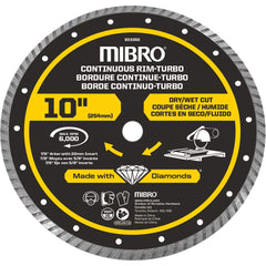 Mibro - Wet & Dry-Cut Saw Blades; Blade Diameter (Inch): 10 ; Blade Material: Diamond Matrix ; Arbor Style: Round w/ Diamond Knockout ; Arbor Hole Diameter (mm): 20.00 ; Application: Tile ; Number of Teeth: Continuous Edge - Exact Tool & Supply
