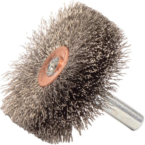 1-3/4″ Stem-Mounted Crimped Wire Wheel, .008″ Stainless Steel Fill, 1/4″ Stem - Exact Tool & Supply
