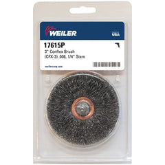 3″ Stem-Mounted Crimped Wire Wheel, .008″ Steel Fill, 1/4″ Stem, Retail Pack - Exact Tool & Supply