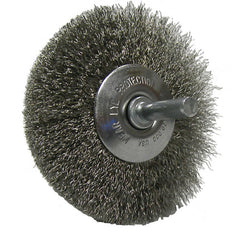 3″ Stem-Mounted Concave Crimped Wire Wheel, .014″ Stainless Steel Fill, 1/4″ Stem - Exact Tool & Supply