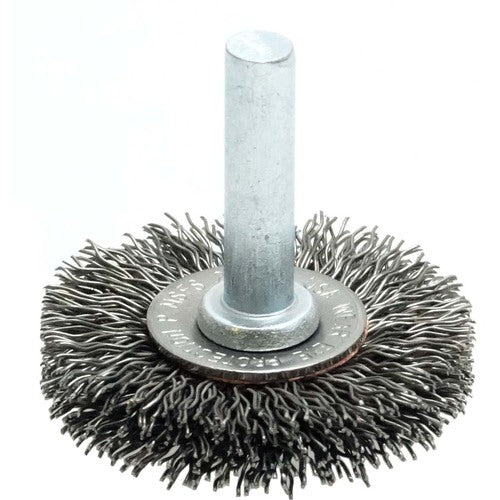 1-1/2″ Stem-Mounted Crimped Wire Radial Wheel, .014″ Steel Fill, 1/4″ Stem - Exact Tool & Supply