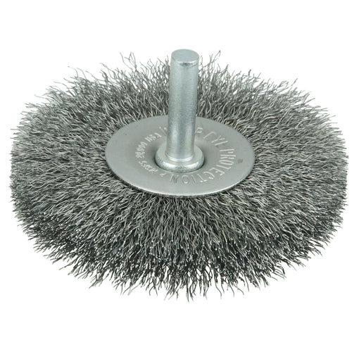 3″ Stem-Mounted Crimped Wire Radial Wheel, .0118″ Steel Fill, 1/4″ Stem - Exact Tool & Supply