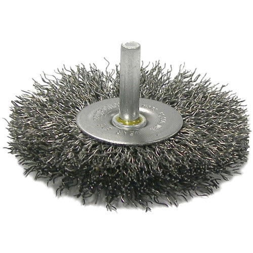 4″ Stem-Mounted Crimped Wire Radial Wheel, .008″ Steel Fill, 1/4″ Stem - Exact Tool & Supply
