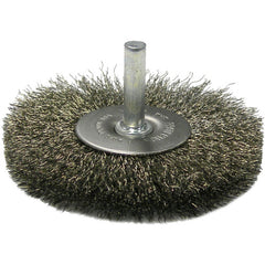 4″ Stem-Mounted Crimped Wire Radial Wheel, .014″ Stainless Steel Fill, 1/4″ Stem - Exact Tool & Supply