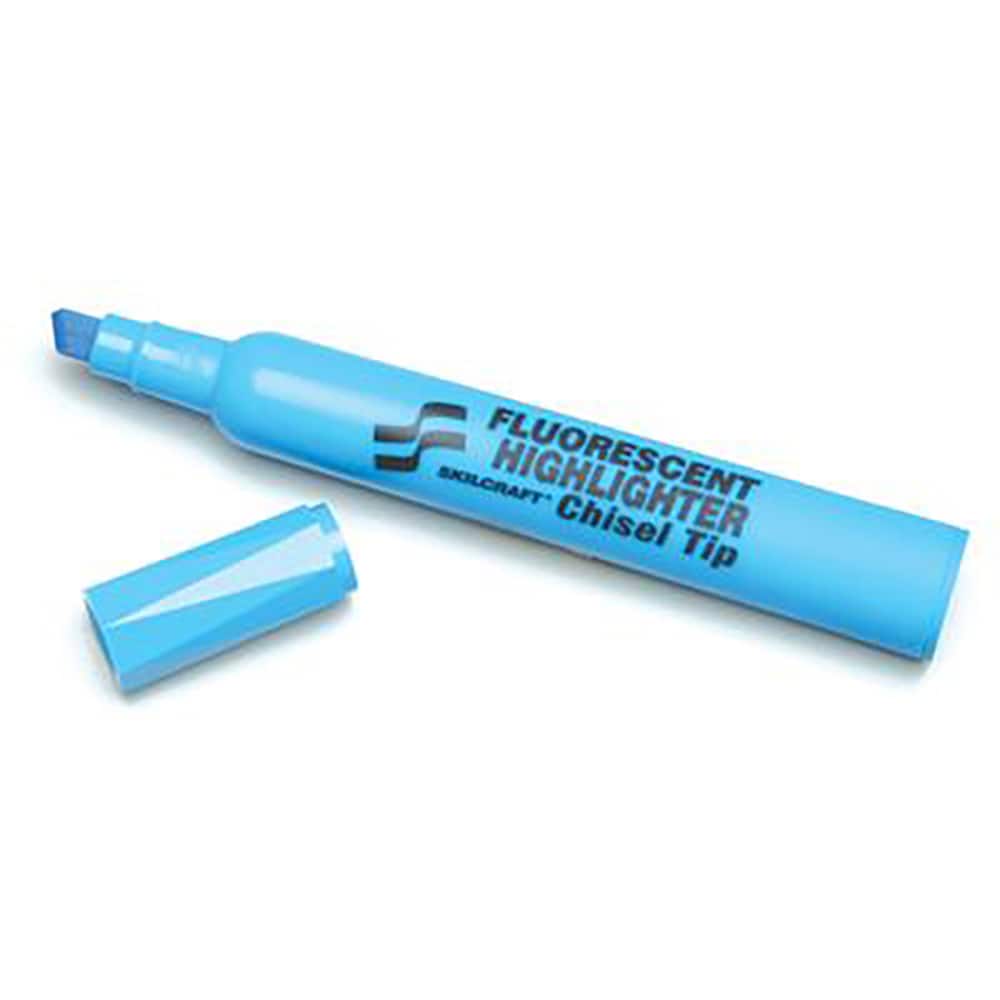 Ability One - Markers & Paintsticks; Type: Highlighter ; Color: Blue ; Ink Type: Florescent ; Tip Type: Chisel - Exact Tool & Supply