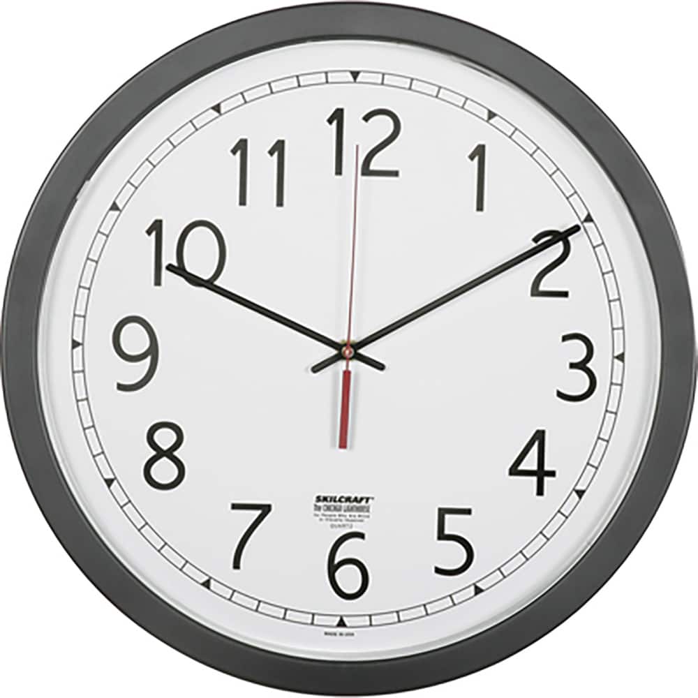 Ability One - Wall Clocks; Type: Dial ; Display Type: Analog ; Power Source: (1) AA Battery ; Face Color: White ; Case Color: Black ; Face Diameter: 16-1/2 (Inch) - Exact Tool & Supply