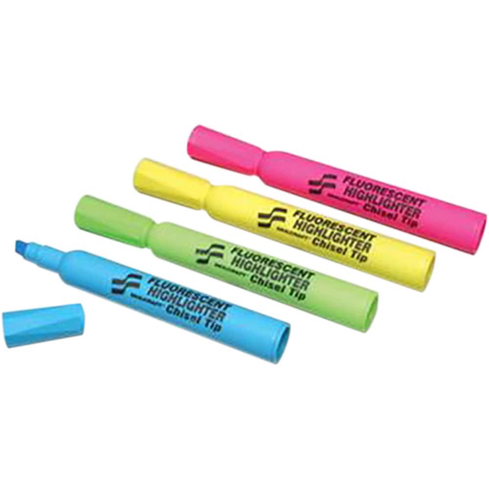 Ability One - Markers & Paintsticks; Type: Highlighter ; Color: Yellow, Pink, Blue, Green ; Ink Type: Florescent ; Tip Type: Chisel - Exact Tool & Supply