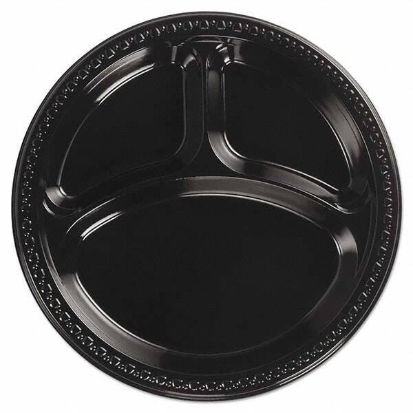 Chinet - Heavyweight Plastic 3 Compartment Plates, 10-1/4" Diam, Black, 125/PK, 4 Packs/CT - Exact Tool & Supply